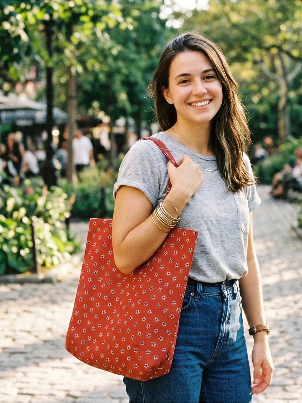 J. Crew Star Print Red White & Blue Canvas Farmer’s Market Reusable Tote